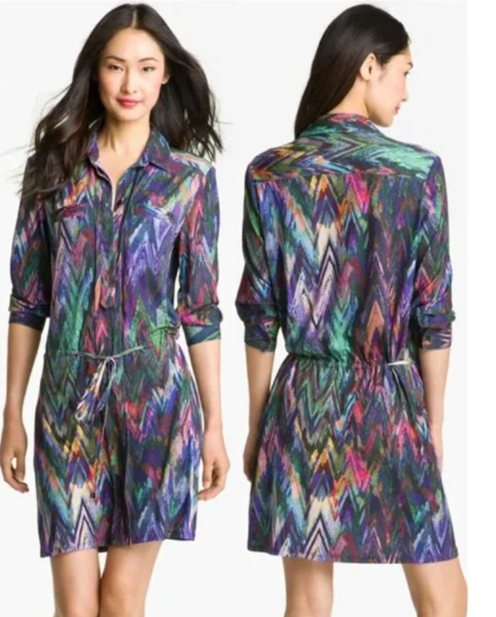 Suzi Chin for Maggy Boutique Chevron Print Jersey Shirtdress Women's 14 3699
